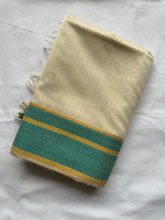 Contrast Resham Border Natural Saree - Libas Handloom