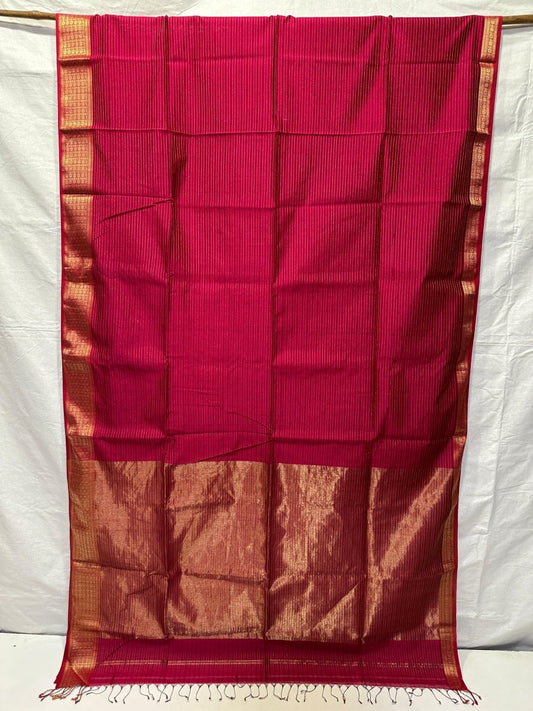 Fuchsia Tissue Maheshwari Saree - Libas Handloom