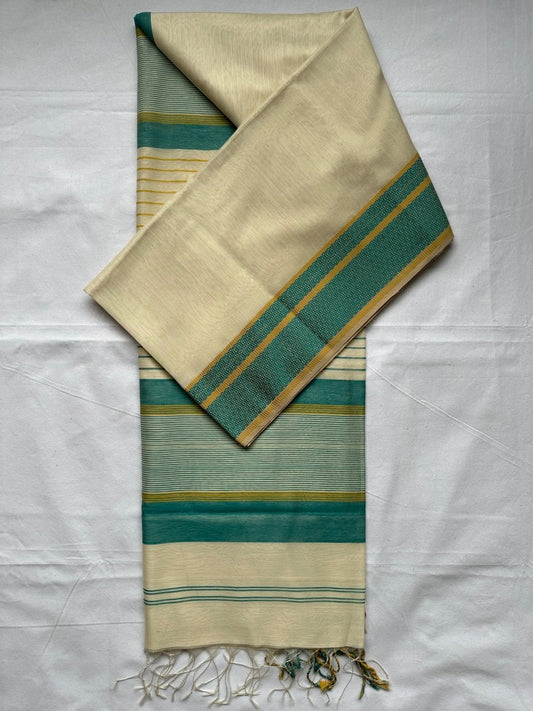 Contrast Resham Border Natural Saree - Libas Handloom