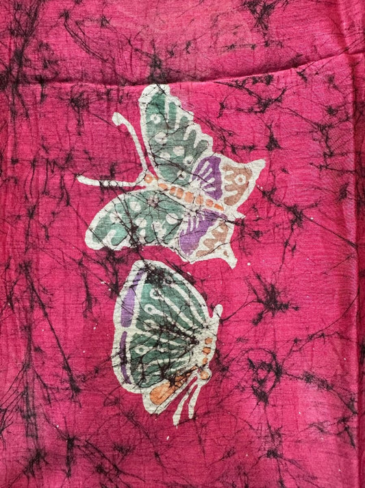 Fuchsia Butterfly Indonesian Print Maheshwari Saree - Libas Handloom