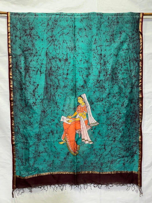 Green Figure Batik Print Maheshwari Dupatta - Libas Handloom