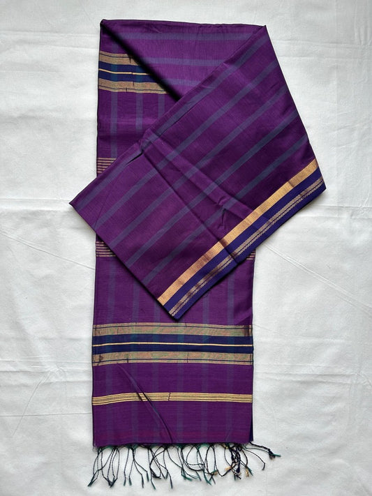 Purple V Border silk Cotton Maheshwari Saree - Libas Handloom