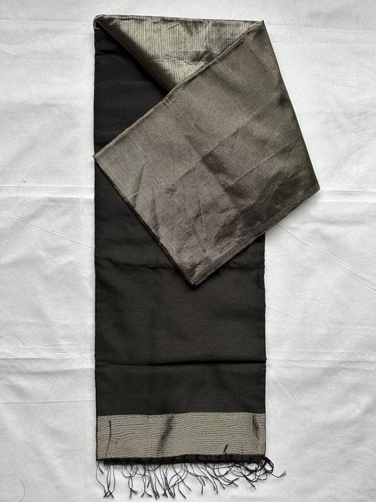 Silver - Black Tissue Maheshwari Saree - Libas Handloom